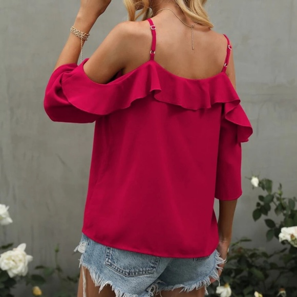 Boho Ruffle Detail Cold Shoulder Blouse - Picture 10 of 12